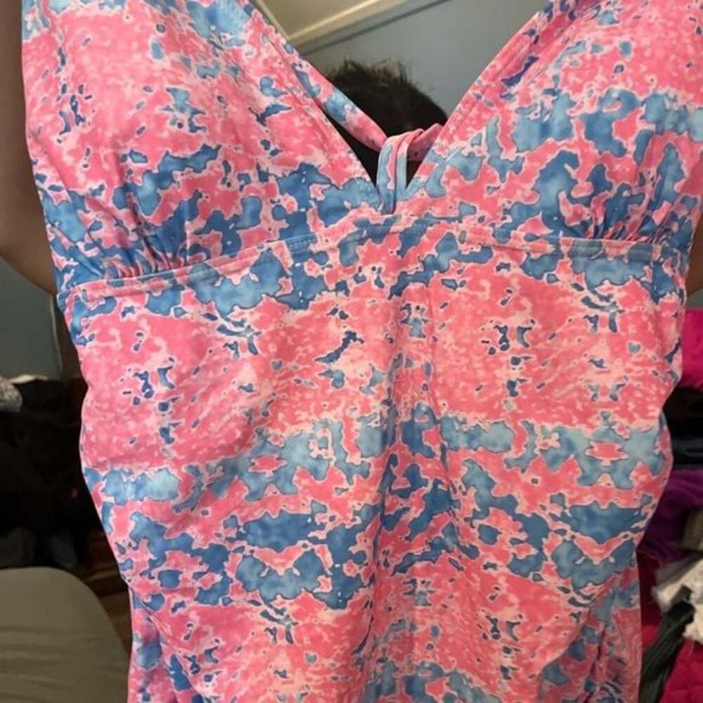 Summer Mae Maternity Halter Top Bathing Suit Tankini Top Pink Blue Size XLarge - Picture 6 of 6